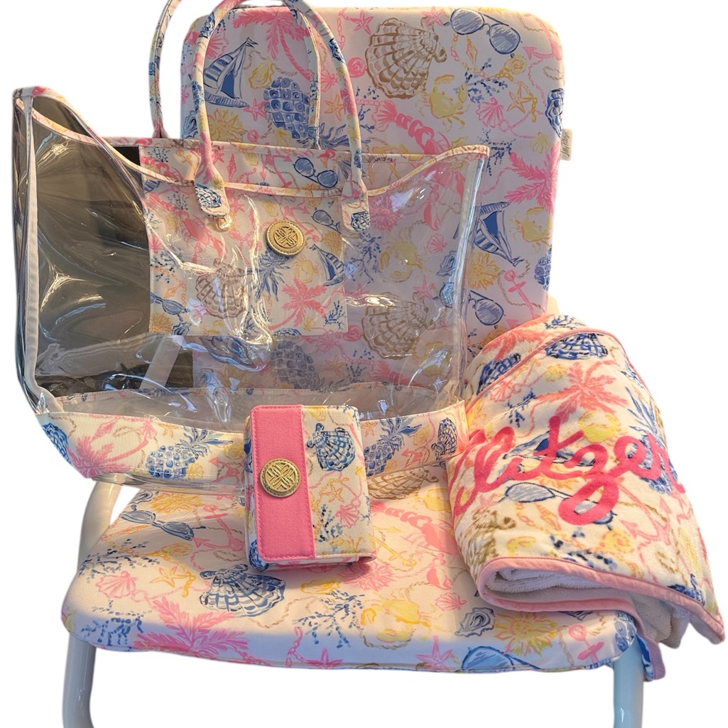 Lilly Pulitzer Beach Chair Towel Tote & Playing Cards New.